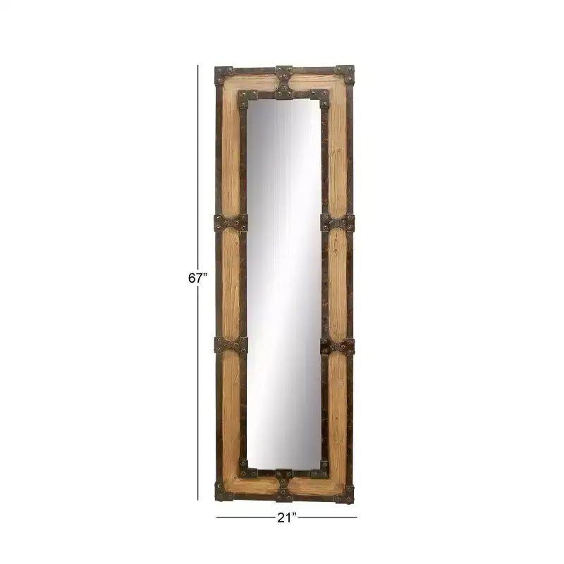 Miroir sur pied en bois rustique marron, décoratif, en bois orné, aucun assemblage requis
