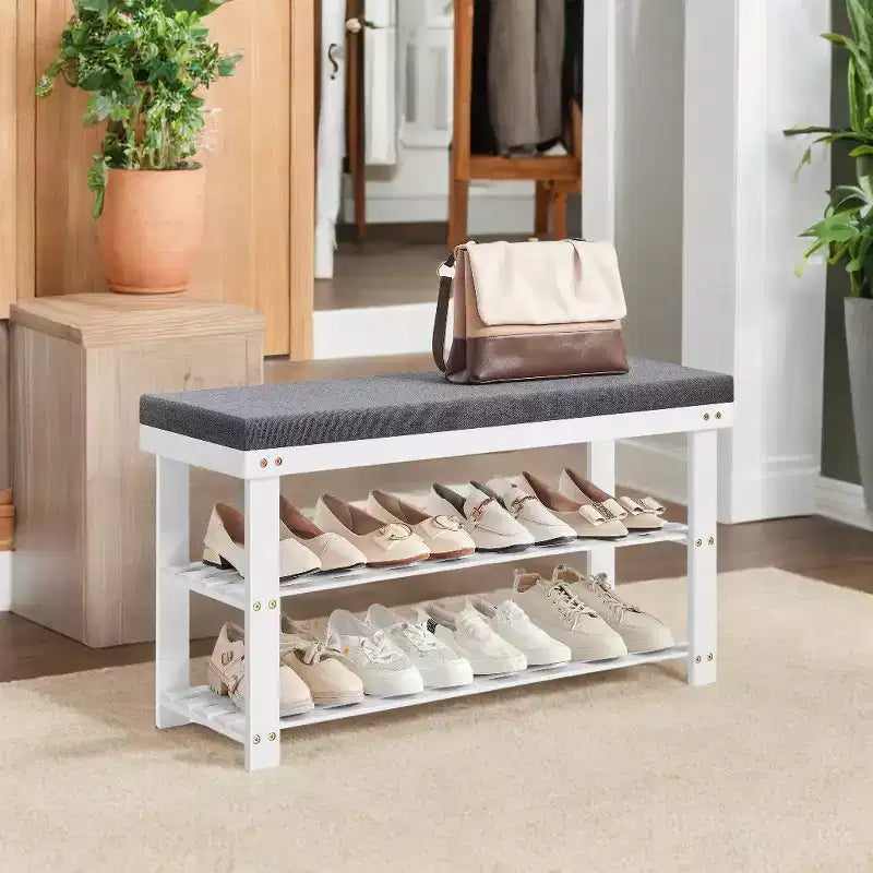 2-Tier Shoe Rack Bamboo Shoe Bench Stable Shoe Organizer for Entryway Living Room Bench Seat Holds Up to 300 lb 11.4 x 35.4 x 19.3 Inches