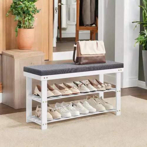 2-Tier Shoe Rack Bamboo Shoe Bench Stable Shoe Organizer for Entryway Living Room Bench Seat Holds Up to 300 lb 11.4 x 35.4 x 19.3 Inches