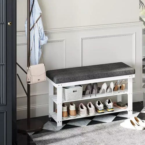 Banc à chaussures 2 niveaux en bambou, stable, organisateur de chaussures pour entrée, salon, supporte jusqu'à 136 kg, 29 x 90 x 49 cm
