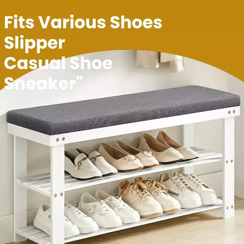 Banc à chaussures 2 niveaux en bambou, stable, organisateur de chaussures pour entrée, salon, supporte jusqu'à 136 kg, 29 x 90 x 49 cm