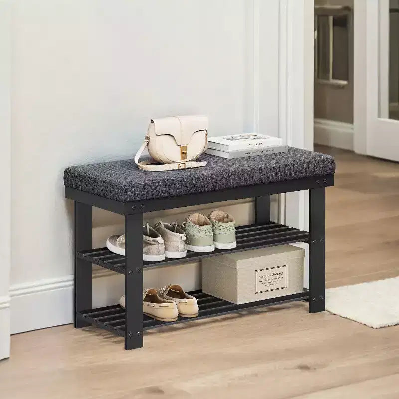 Banc à Chaussures en Bambou, Étagère à Chaussures à 3 Niveaux, Organisateur de Chaussures Stable pour Entrée, Salon, Le Banc Peut Supporter Jusqu'à 150 kg, 29 x 71 x 49 cm