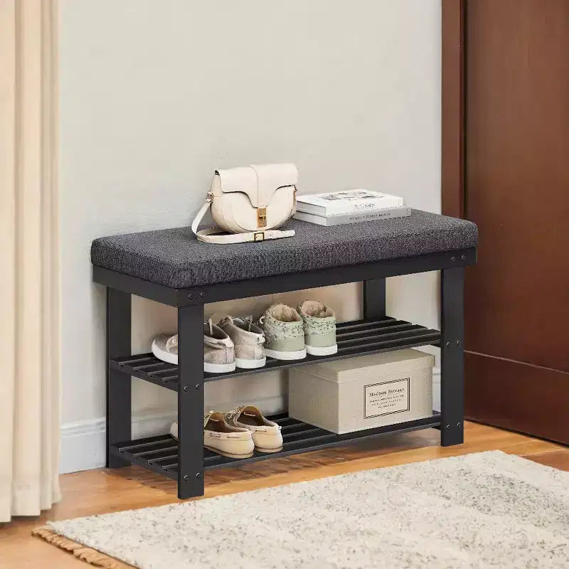 Banc à Chaussures en Bambou, Étagère à Chaussures à 3 Niveaux, Organisateur de Chaussures Stable pour Entrée, Salon, Le Banc Peut Supporter Jusqu'à 150 kg, 29 x 71 x 49 cm