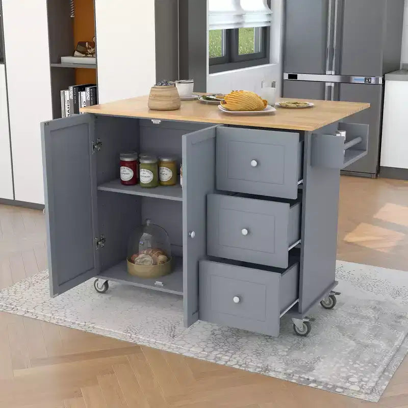 Chariot d'îlot de cuisine moderne, Chariot de cuisine avec étagères et tiroirs