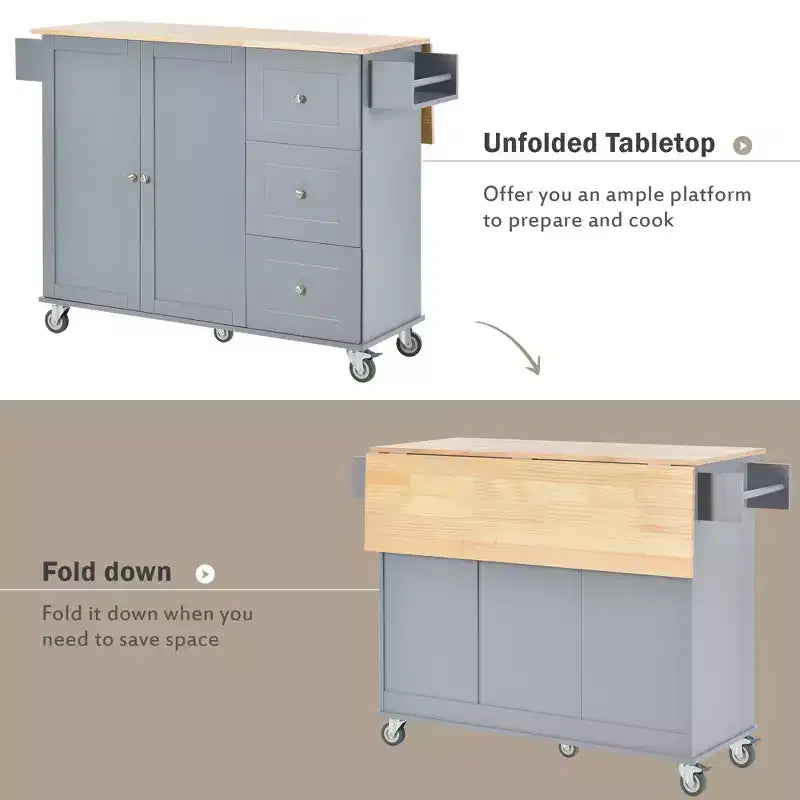 Chariot d'îlot de cuisine moderne, Chariot de cuisine avec étagères et tiroirs