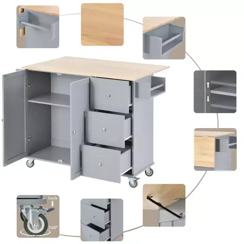 Chariot d'îlot de cuisine moderne, Chariot de cuisine avec étagères et tiroirs