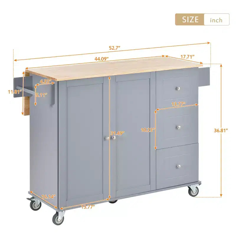 Chariot d'îlot de cuisine moderne, Chariot de cuisine avec étagères et tiroirs