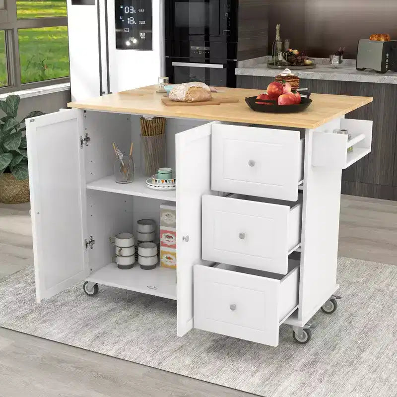 Chariot d'îlot de cuisine moderne, Chariot de cuisine avec étagères et tiroirs