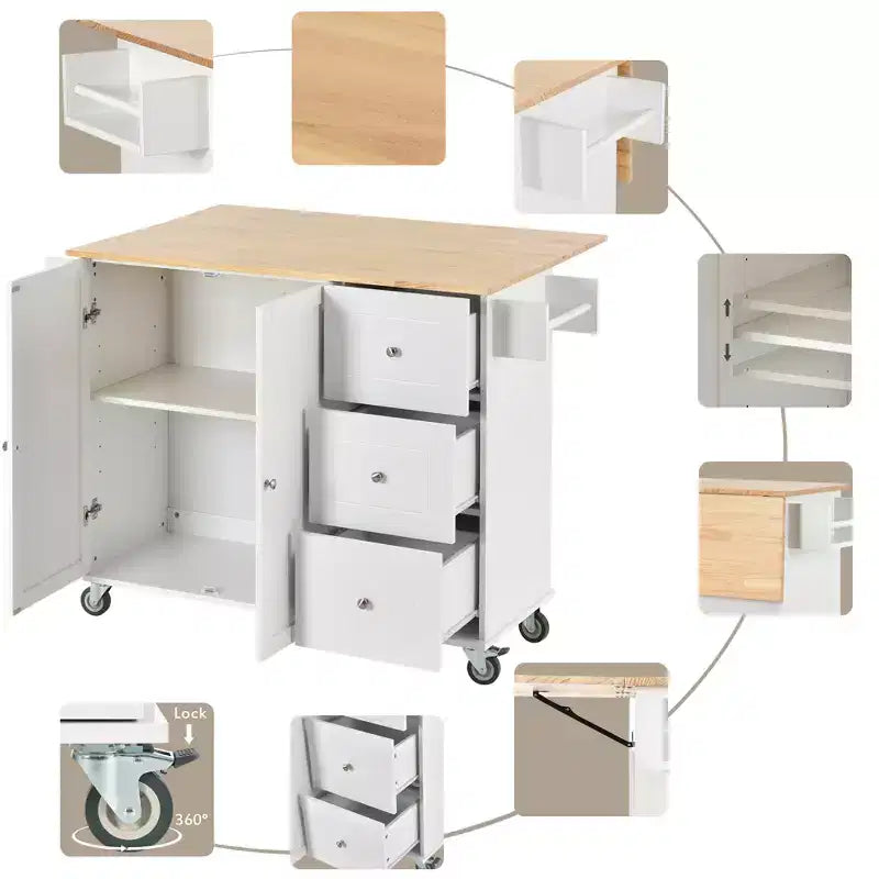 Chariot d'îlot de cuisine moderne, Chariot de cuisine avec étagères et tiroirs