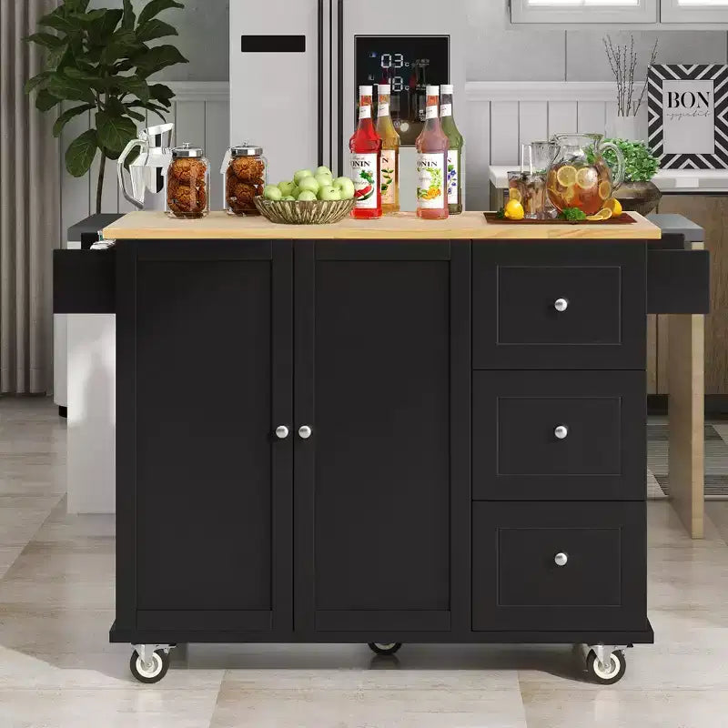 Chariot d'îlot de cuisine moderne, Chariot de cuisine avec étagères et tiroirs