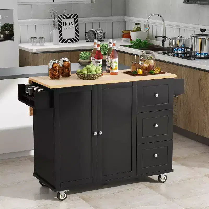 Whisen Modern Kitchen Island Cart, Kitchen Cart with Racks and Drawers