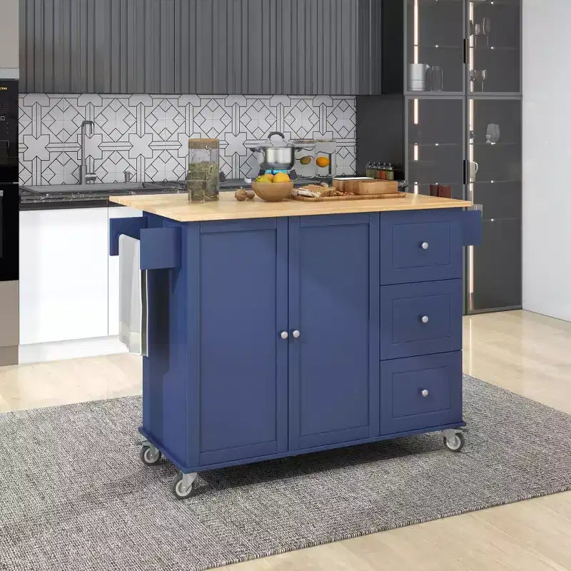 Chariot d'îlot de cuisine moderne, Chariot de cuisine avec étagères et tiroirs