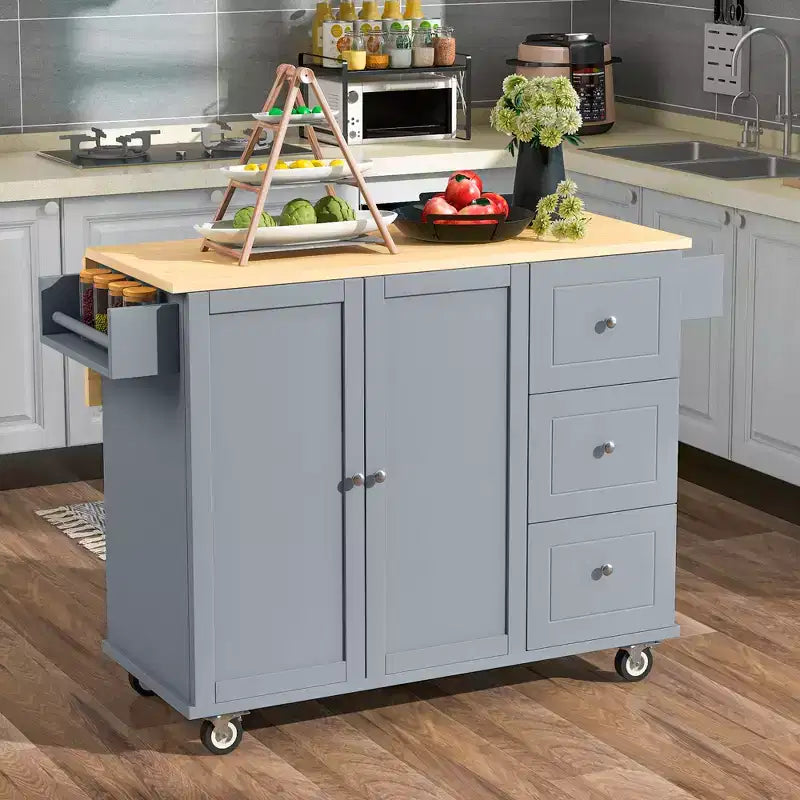 Chariot d'îlot de cuisine moderne, Chariot de cuisine avec étagères et tiroirs