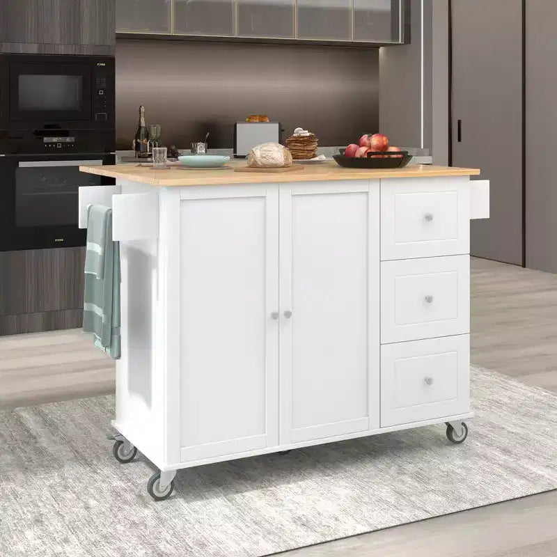Chariot d'îlot de cuisine moderne, Chariot de cuisine avec étagères et tiroirs
