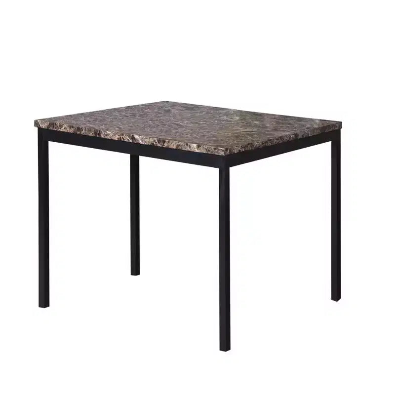 Table à manger hauteur comptoir en métal avec plateau laminé effet marbre, noir