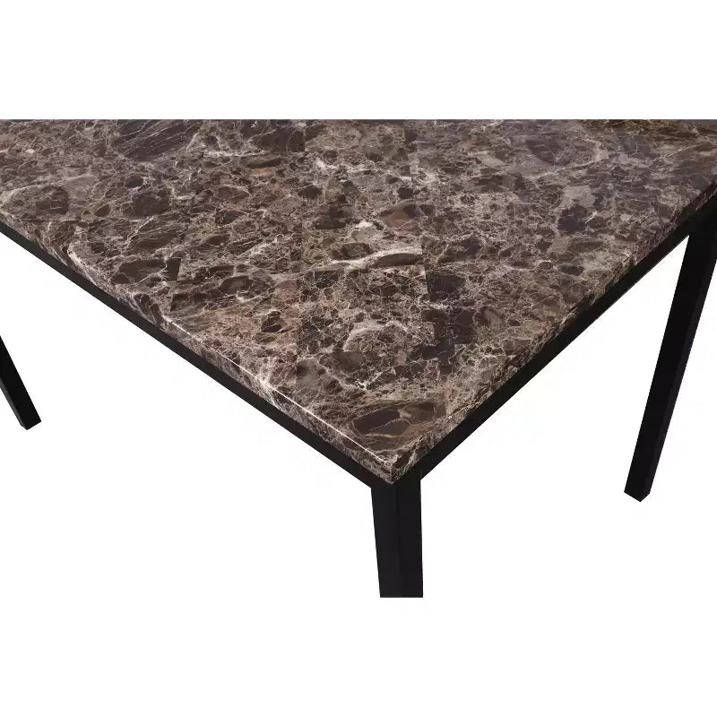 Table à manger hauteur comptoir en métal avec plateau laminé effet marbre, noir