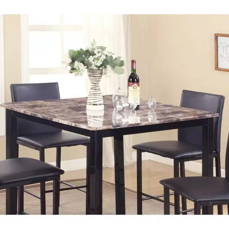 Table à manger hauteur comptoir en métal avec plateau laminé effet marbre, noir