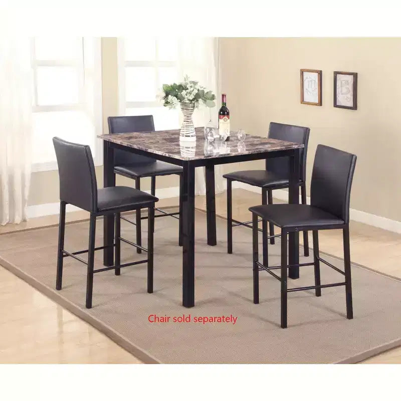 Table à manger hauteur comptoir en métal avec plateau laminé effet marbre, noir