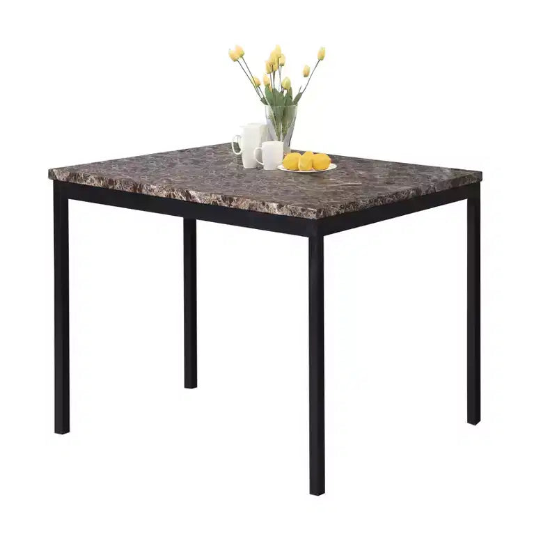 Table à manger hauteur comptoir en métal avec plateau laminé effet marbre, noir
