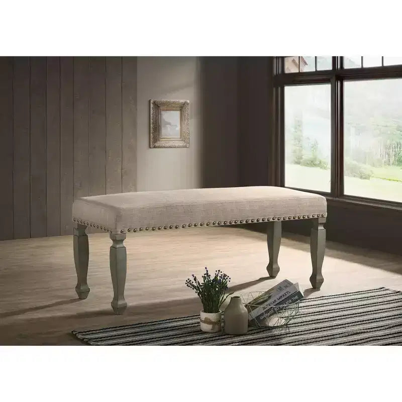 Roundhill Furniture Breda Finish Upholstered Nailhead Bench, Antique Gray