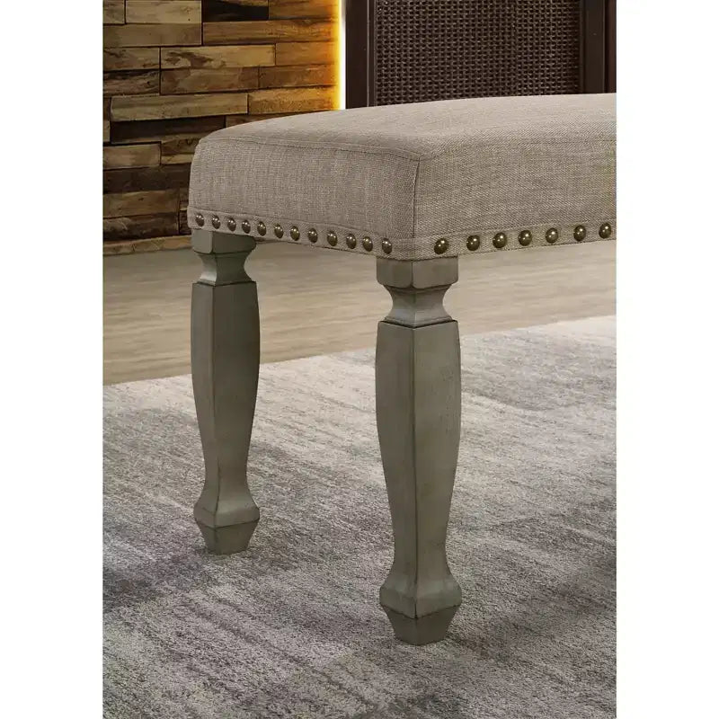 Banc rembourré clouté Finish, Gris antique