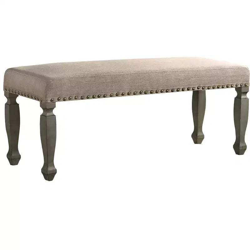 Banc rembourré clouté Finish, Gris antique