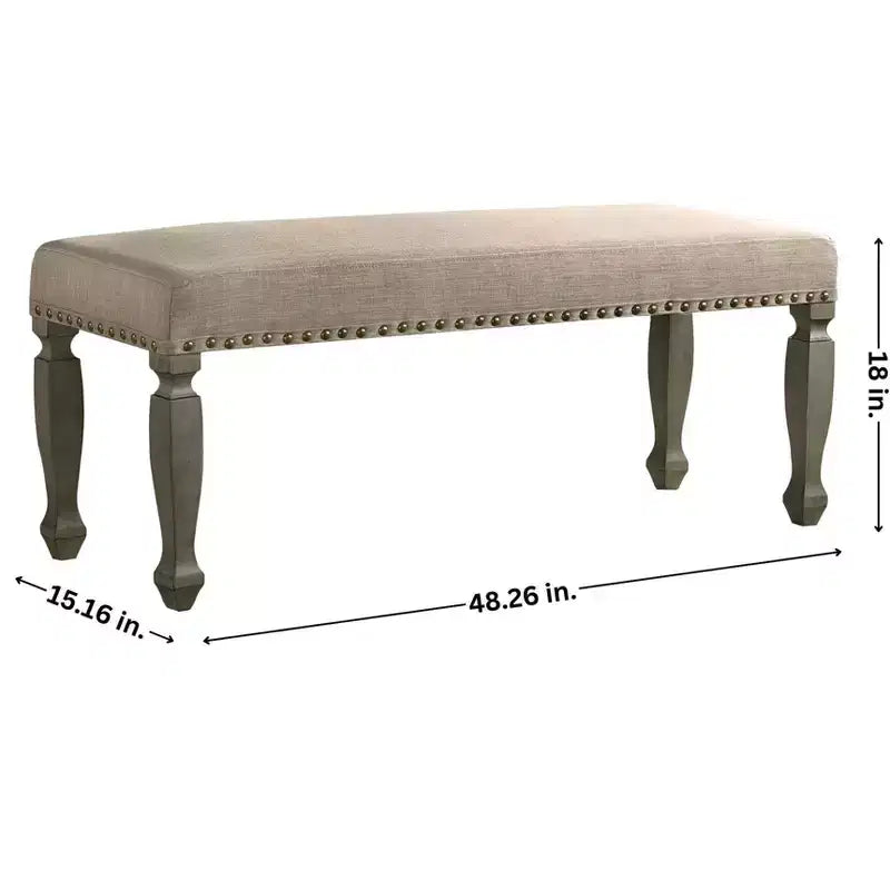 Banc rembourré clouté Finish, Gris antique