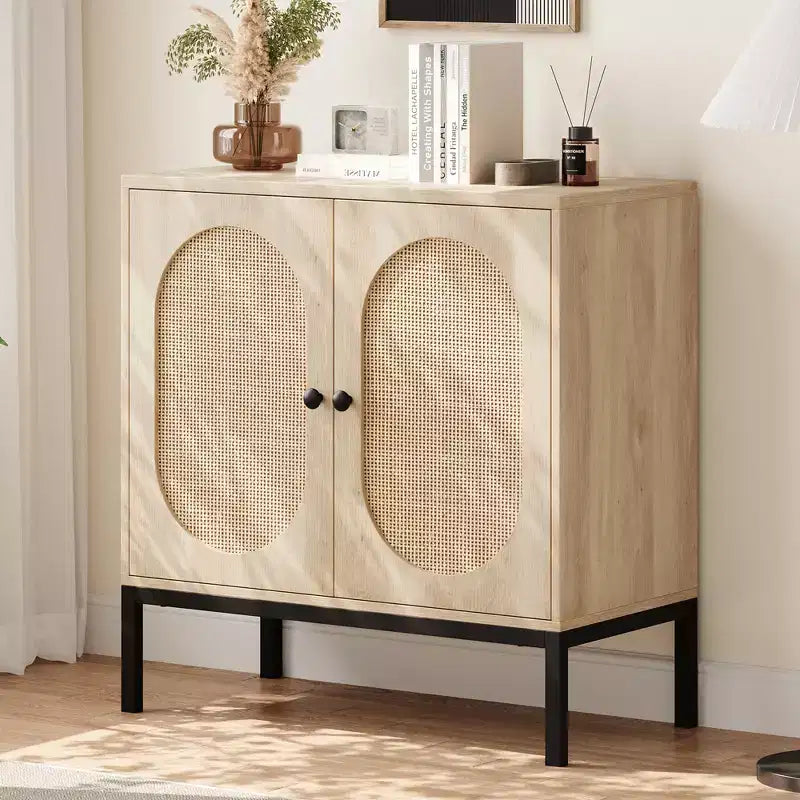Whizmax Rattan Buffet Cabinet, Natural Storage Cabinet with Adjustable Shelves, Small Sideboard Table for Dining Room Kitchen Living Room Hallway