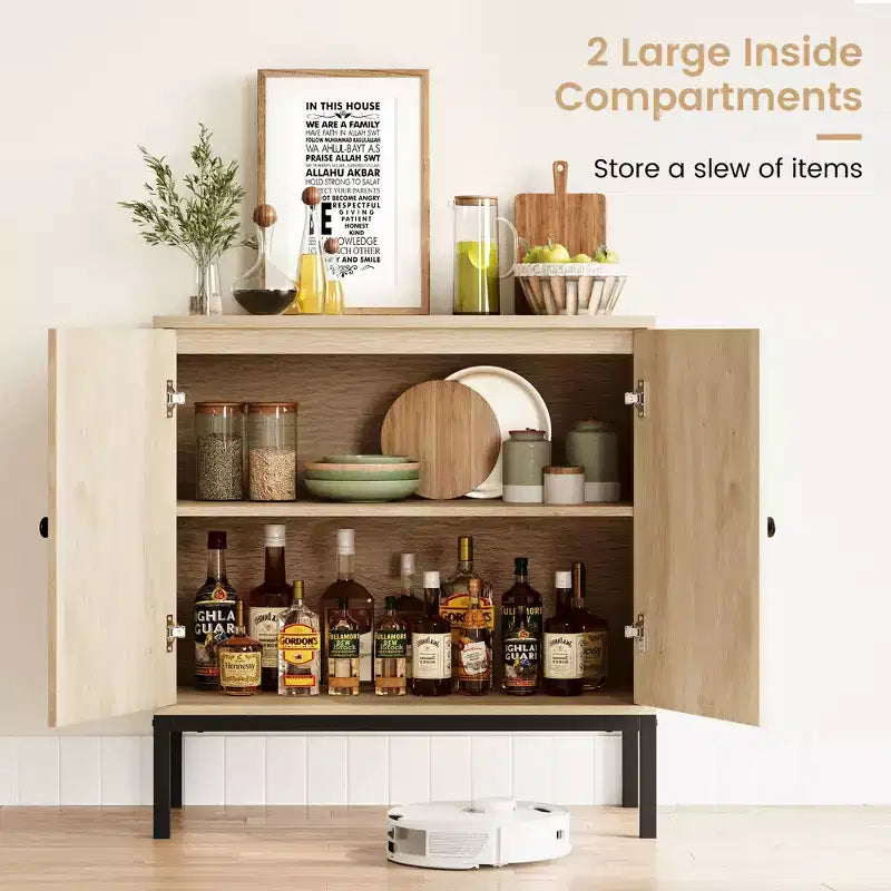 Bahut en rotin, meuble de rangement naturel avec étagères réglables, petite console pour salle à manger, cuisine, salon, couloir
