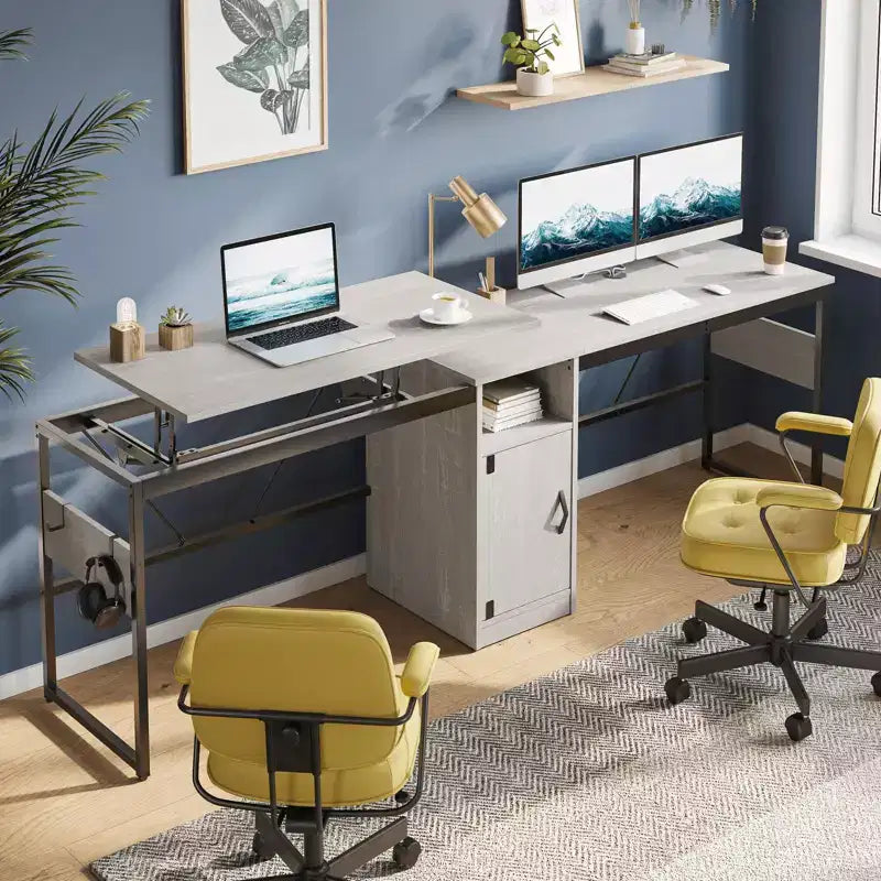 Bureau d'angle en L polyvalent de 60 pouces, réglable en hauteur (30-39H), bureau debout pour la maison avec armoire de rangement et crochets