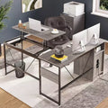 Bestier Versatile 60 L-Shaped Standing Desk, Height Adjustable (30-39H) Sit to Stand Home Office Desk with Storage Cabinet & Hooks