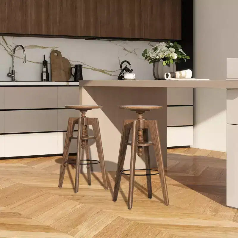Tabouret de bar réglable minimaliste en chêne, chêne brun noyer