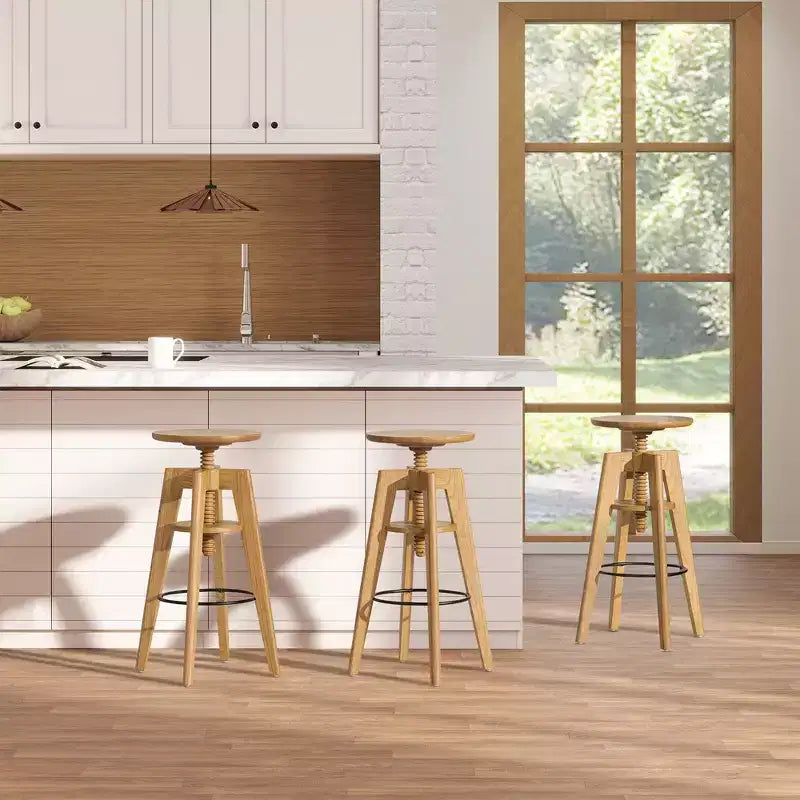 Tabouret de bar réglable minimaliste en chêne, chêne brun noyer