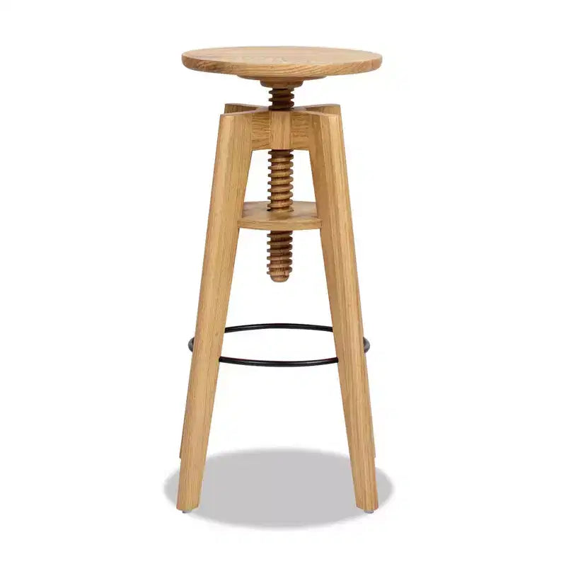 Jennifer Taylor Home Spencer Minimalist Oak Wood Adjustable Bar Counter Stool, Walnut Brown Oak Wood