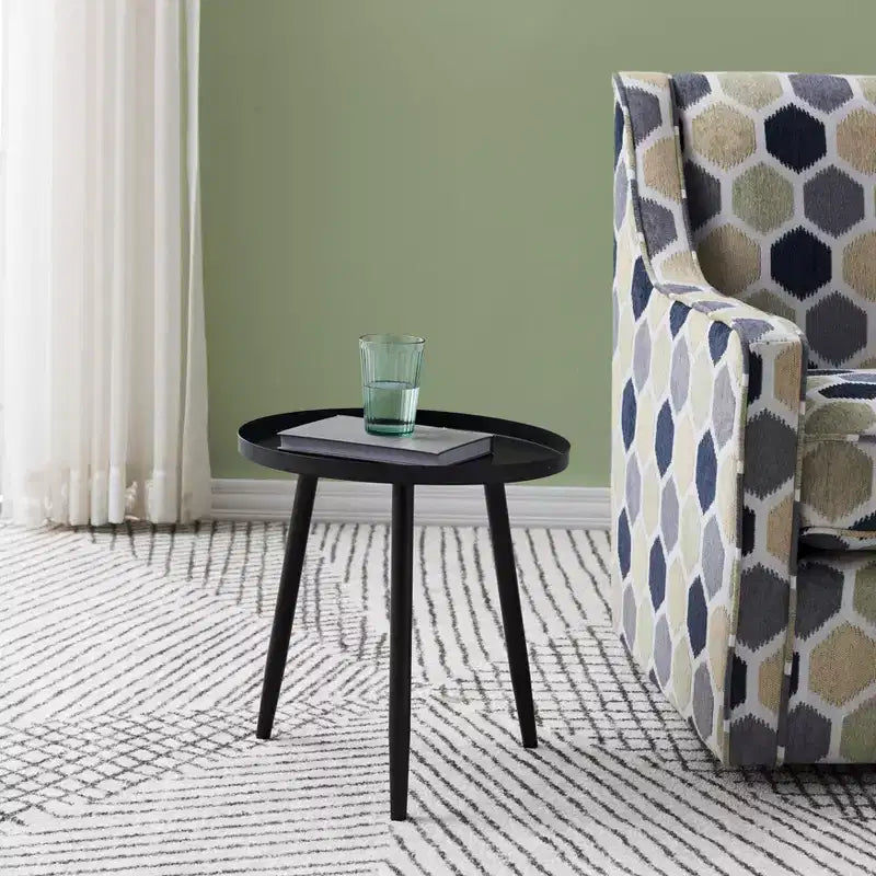 Kings Brand Furniture Whelan Round Metal Side Accent End Table, Nightstand Accent Table, Black
