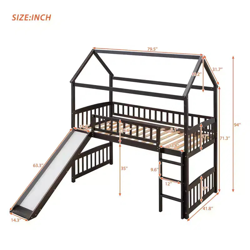 Lit superposé moderne double avec toboggan de 79,5L x 41,8W