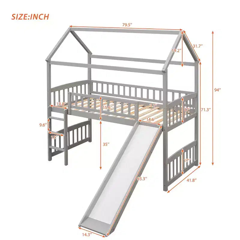 Lit superposé moderne double avec toboggan de 79,5L x 41,8W
