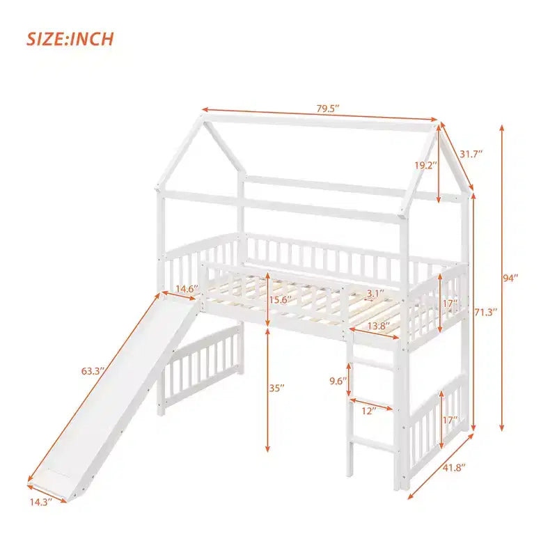 Lit superposé moderne double avec toboggan de 79,5L x 41,8W