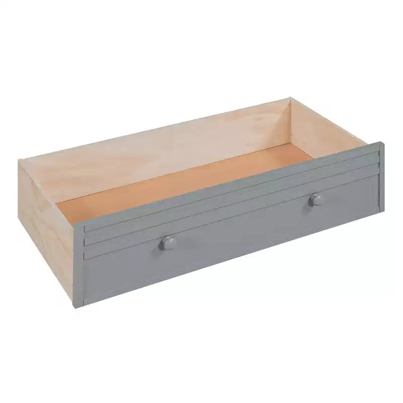 Lit superposé Whisen double sur double avec escalier de rangement, toboggan et tiroirs, bureau avec tiroirs et étagères