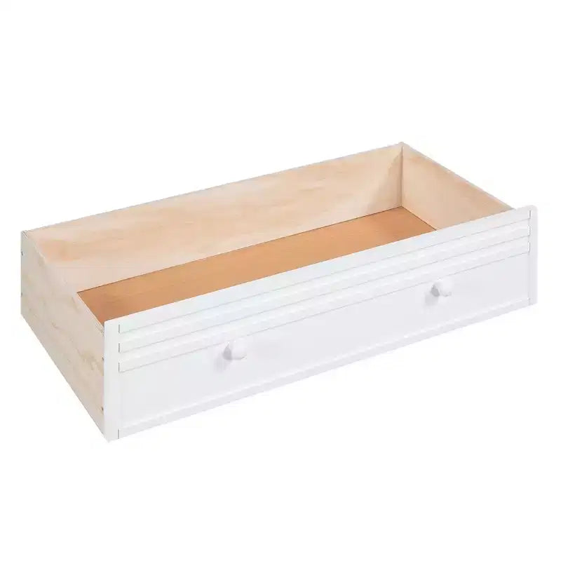 Lit superposé Whisen double sur double avec escalier de rangement, toboggan et tiroirs, bureau avec tiroirs et étagères