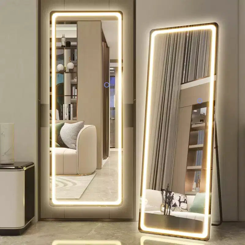 Miroir rectangulaire moderne sans cadre de 16 po L x 63 po H avec coins arrondis, couleur argent