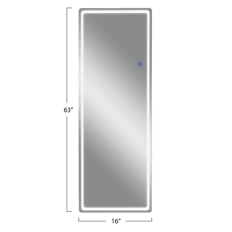 Miroir rectangulaire moderne sans cadre de 16 po L x 63 po H avec coins arrondis, couleur argent