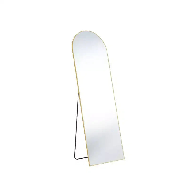 Miroir de sol arqué à angle droit de 162 cm, miroir mural avec support, cadre fin en alliage d'aluminium