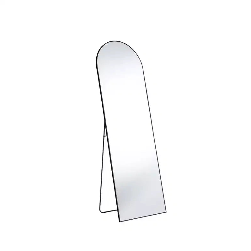Miroir de sol arqué à angle droit de 162 cm, miroir mural avec support, cadre fin en alliage d'aluminium