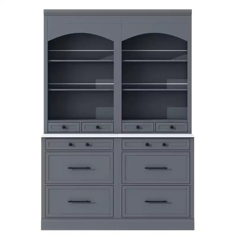 Garde-manger de cuisine de 83,7 po de hauteur, buffet de cuisine autoportant avec plateau aspect marbre, armoire de rangement avec 5 tiroirs et étagère réglable
