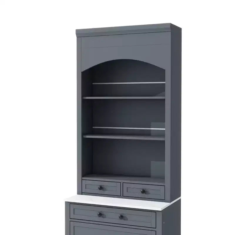 Garde-manger de cuisine de 83,7 po de hauteur, buffet de cuisine autoportant avec plateau aspect marbre, armoire de rangement avec 5 tiroirs et étagère réglable