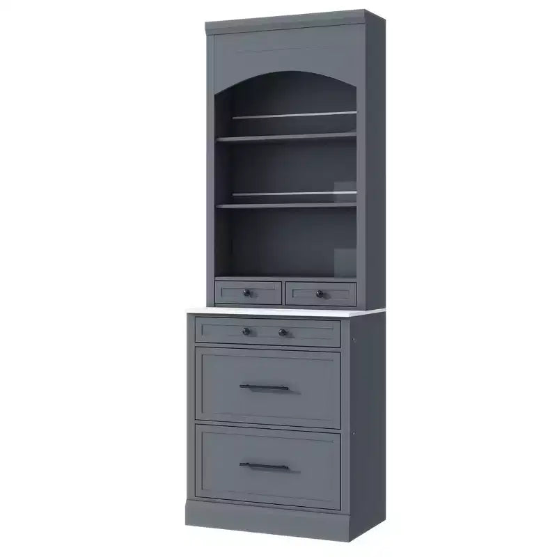 Garde-manger de cuisine de 83,7 po de hauteur, buffet de cuisine autoportant avec plateau aspect marbre, armoire de rangement avec 5 tiroirs et étagère réglable