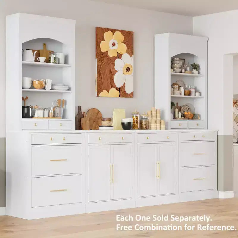 Garde-manger de cuisine de 83,7 po de hauteur, buffet de cuisine autoportant avec plateau aspect marbre, armoire de rangement avec 5 tiroirs et étagère réglable