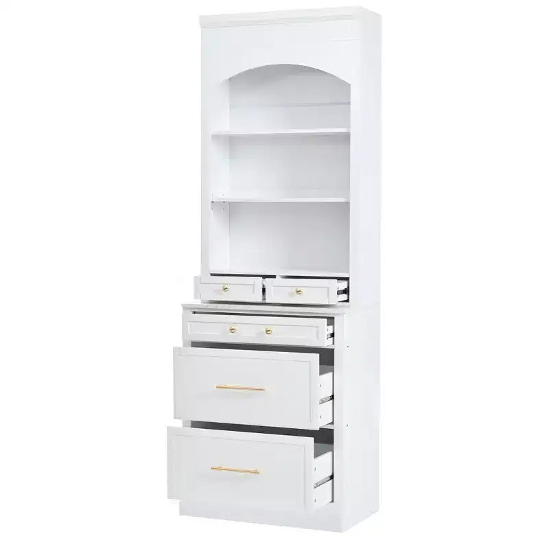 Garde-manger de cuisine de 83,7 po de hauteur, buffet de cuisine autoportant avec plateau aspect marbre, armoire de rangement avec 5 tiroirs et étagère réglable