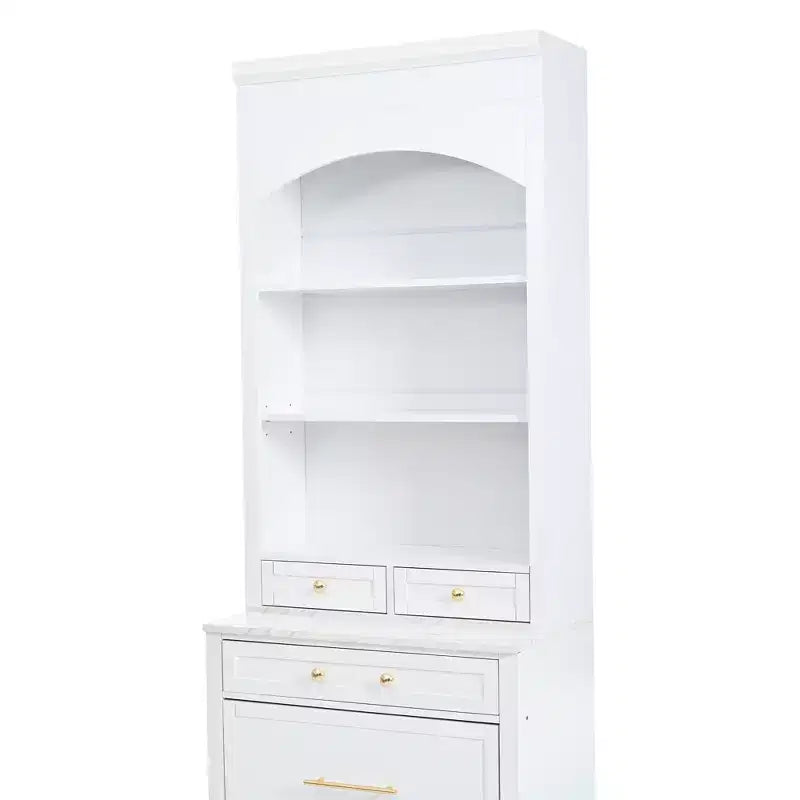 Garde-manger de cuisine de 83,7 po de hauteur, buffet de cuisine autoportant avec plateau aspect marbre, armoire de rangement avec 5 tiroirs et étagère réglable